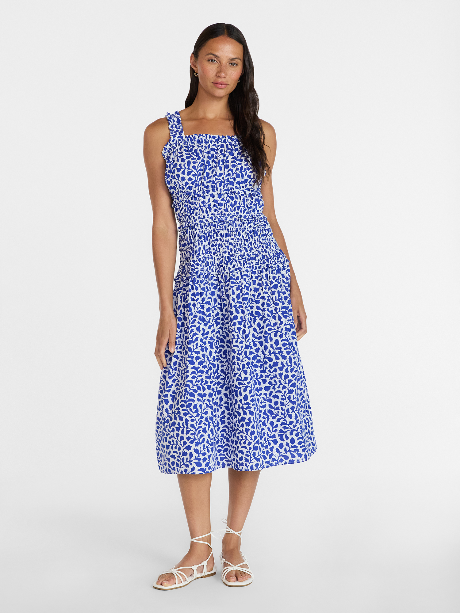 Time and Tru Women's and Women's Plus Sleeveless Smocked Peasant Midi Dress, Sizes XS-4X