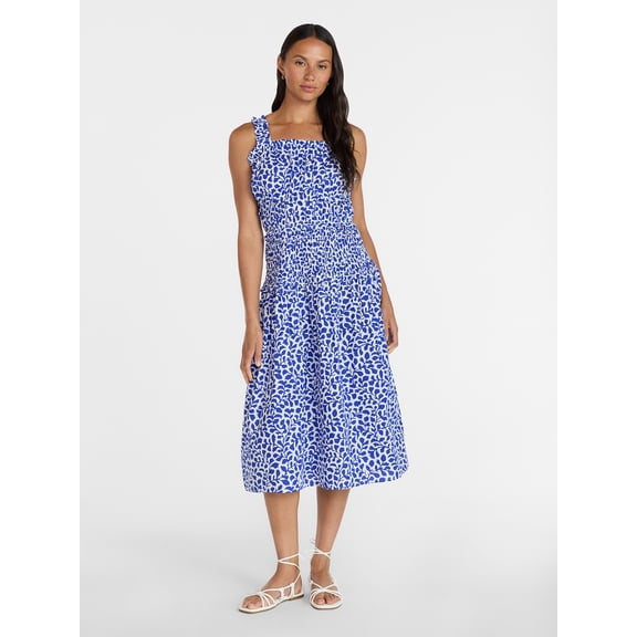 Time and Tru Women's and Women's Plus Sleeveless Smocked Peasant Midi Dress, Sizes XS-4X