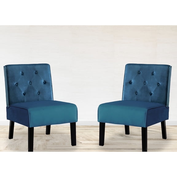 2-Piece Blue Velvet Accent Chair with Tapered Wooden Legs / Good for Living Room and Entryway
