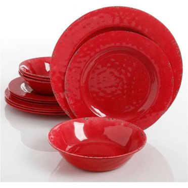 Muana Melamine Dinnerware, Red - 12 Piece