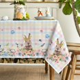 thumbnail image 4 of Easter Tablecloth 60×84 Inch Rectangular, Colorful Spring Flower Buffalo Plaid Bunny Washable Table Cover for Party Picnic Dinner Decor, 4 of 6