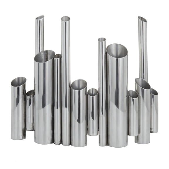 CosmoLiving by Cosmopolitan 12" Organ Pipe Tube Silver Stainless Steel Metal Vase