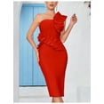 thumbnail image 4 of Women's One Shoulder Wedding Guest Dress Side Split Bandage Bodycon Midi Cocktail Club Dresses, 4 of 10