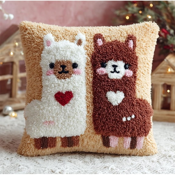 DIY Latch Hook Pillow Kits, animal alpaca Beginner Cushion Cover Latch Hook Kit 17x17in