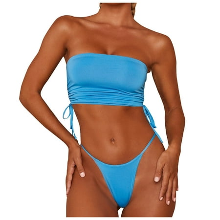 

VKEKIEO Two-Piece Sets Swimsuit Sport Bra Style Padded Blue S