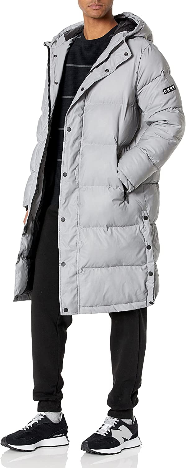 DKNY Mens Arctic Cloth Hooded Extra Long Parka Jacket Medium Reflection