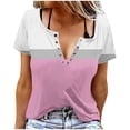 thumbnail image 1 of Camisetas de Cuello Redondo Botón de Impresión de la Moda de Manga Corta de las Mujeres, Poliéster Spandex, 1 of 5