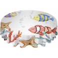 thumbnail image 2 of Coastal Nautical Round Tablecloth 60 Inch - Waterproof Fabric Table Cloth Protector, Ocean Fish Coral Starfish Summer Beach Tablecloths Washable Table Cover for Kitchen Banquet Party, 2 of 6