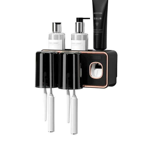 Vikakiooze Toothbrush Holders for Bathrooms Toothbrush Holder Wall Mounted with Toothpaste Dispenser with Toothbrush Cup Tray Bathroom Toothbrush Toothpaste Dispenser