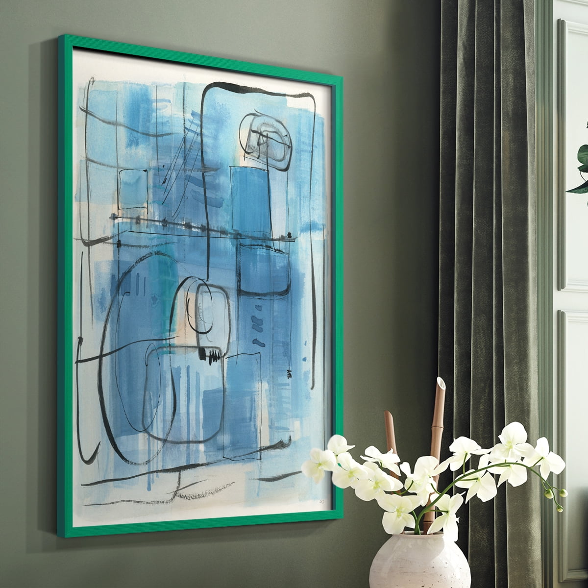 Amalfi Holiday Framed Print in Green Solid Wood Framed Print No Nail Hanging