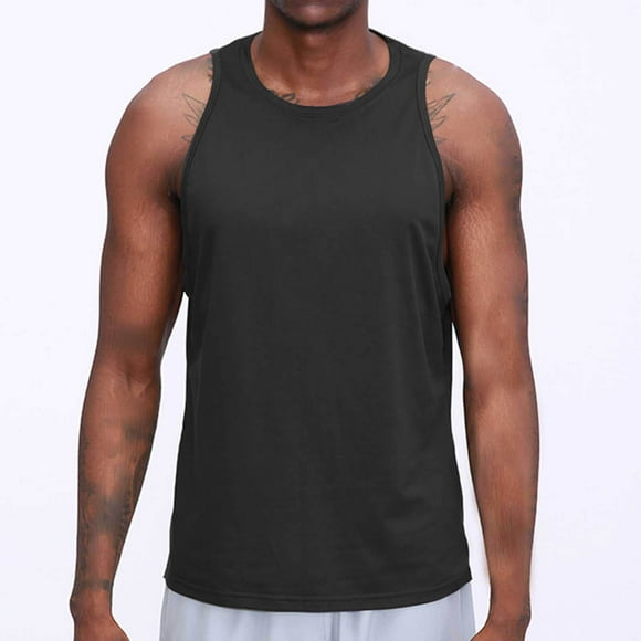 pstuiky Camisetas sin mangas para hombre, Camiseta deportiva informal de color liso para hombre, para entrenamiento físico, secado rápido, con cuello redondo Tops elegantes para mujer l