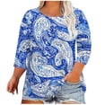 thumbnail image 2 of Viluyesy Plus Size 3/4 Sleeves T-Shirt Women Round Neck Shirt Tops Loose Blouse Blue Size 4XL, 2 of 5
