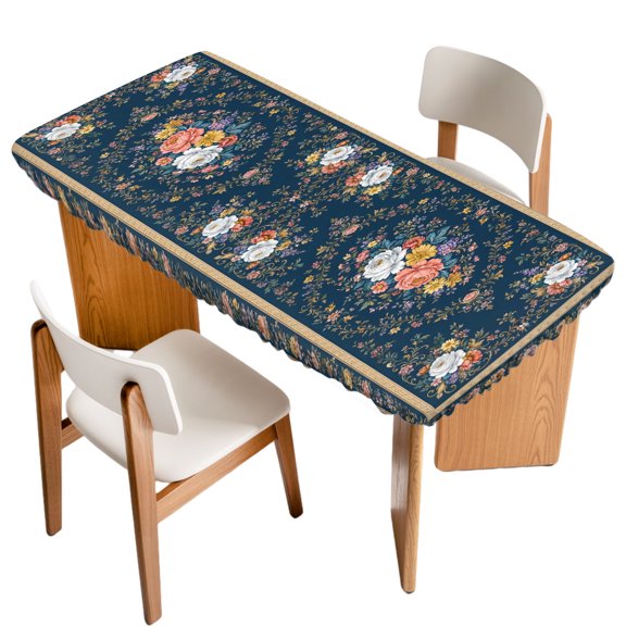 Vintage Rose Fitted Rectangle Tablecloth 32" x 72" Rustic Pink White Yellow Floral Wreath Gold Plaid Elastic Table Cloth Fits for 6 Foot Folding Tables Waterproof Table Cover for Picnic Camping