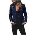 thumbnail image 5 of Women's Short Jacket Lapel Collar Side Zip Coat Solid Color Slim Fit Motorcycle Style Outerwear, 5 of 9