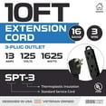 thumbnail image 2 of Iron Forge Cable 2 Pack 10 ft Flat Plug Black Extension Cord with 3 Outlets - 16/3 SJTW 3 Prong Indoor Extension Cord with Multiple Outlets, 2 of 6