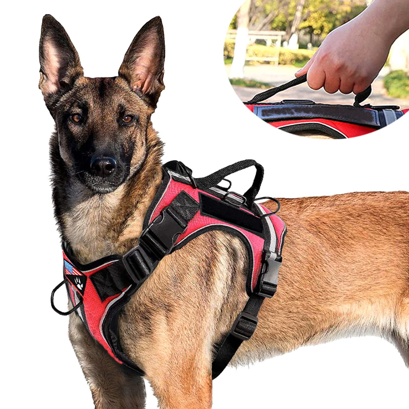 No-pull Dog Pet Training Harness with 2 Handle & Free 5 PCS Tag/patches,  Easy Control Soft Oxford Padded, Outdoor Walking Service Reflective Vest  for Medium Large Dogs, Blue Camo 