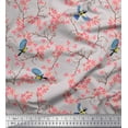thumbnail image 1 of Soimoi Poly Georgette Fabric Floral & Blue Tit Bird Print Fabric by The Yard 52 Inch Wide, 1 of 1