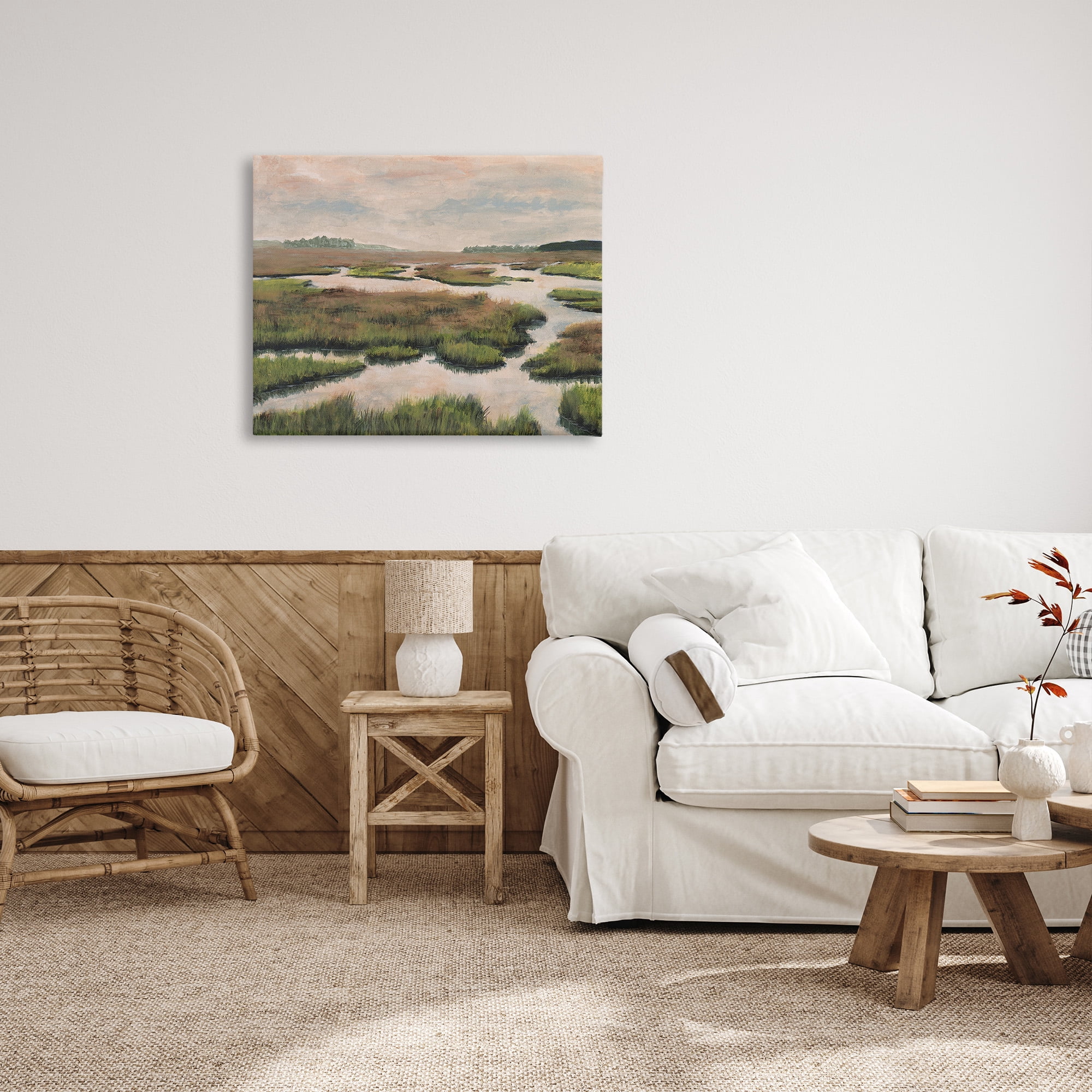 Stupell Industries Asymmetrical Stream Nature Landscape Painting Gallery Wrapped Canvas Art Print Wall Art, 40 x 30