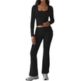 thumbnail image 2 of Conjuntos de Salón para Mujer, Conjuntos Casuales Y2K de 2 Piezas, Tops Cortos de Corta, Pantalones Acampanados con Pliegues y Chándales. Negro L, 2 of 9