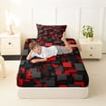thumbnail image 4 of Homewish 3D Plaid Print Twin Sheets,Black Red Bedding,3 Pieces,1 Fitted Sheet and 1 Pillowcase, 4 of 6