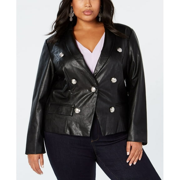 Plus Size Faux Leather Blazer Black 1X