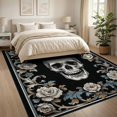 thumbnail image 3 of ODIKA 8'x10' Washable Area Rug Skull Goth Skeleton Damask Border Gothic Ornate Filigree Motif for King Size Bedroom Under Bed, Master Suite, Non-Shedding, Easy Care, 3 of 7