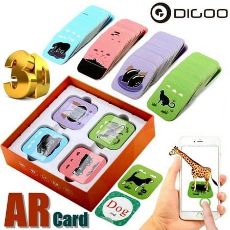 Digoo BB-CQ1 English Pronunciation Words AR Education IPA Card 108 Pcs Fruit Vegetable Vehicle Animal Early Learning Interactive Educational 3D Baby Home & Garden kid learning cards With (Best English Learning App)