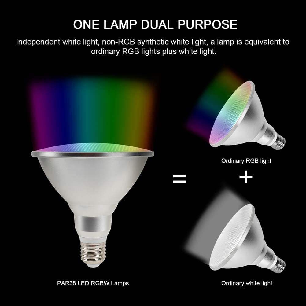 LED PAR38 Dimmable Spotlight Light Bulb IP65 Waterproof RGB+Warm White 3000K Kuniwa 30W E26 Outdoor Color Changing Light Bulb with Remote Control LED PAR38 Dimmable Spotlight Light Bulb IP65 Waterproof RGB+Warm White 3000K Kuniwa 30W E26 Outdoor Color Changing Light Bulb with Remote Control