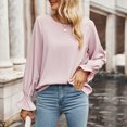 thumbnail image 5 of BLVB Tunic Tops for Women Crew Neck Long Sleeve Spring Fall Shirts Solid Casual Loose Fit Ladies Dressy Blouses, 5 of 8