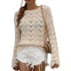 thumbnail image 1 of Txlixc Mujeres Trendy Hollow-Out Tops, Crochet Color sólido Cuello redondo Manga larga Punto Tops con puños acampanados para damas Txlixc  Moda, 1 of 9