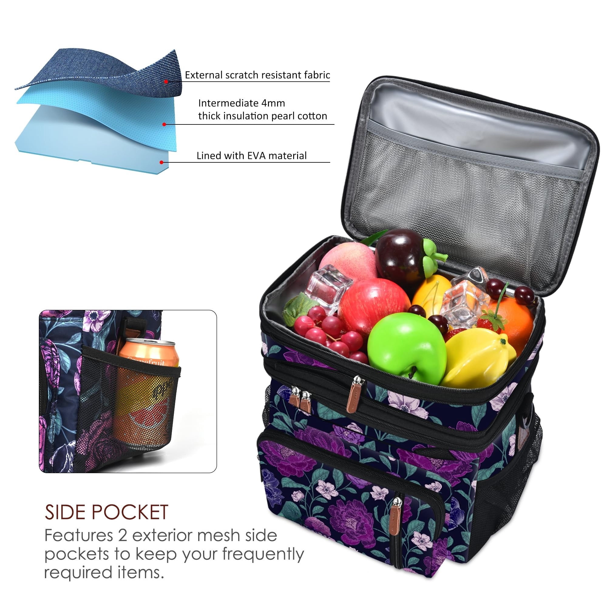 Lunch Bag & Lunch Box for Men Women, Double Deck Leakproof Insulated Soft Large Adult Camping Cooler bag for Work Beach Picnic Travel
