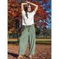 thumbnail image 6 of Women'S Corduroy Pants Baggy Wide Leg Pants Casual Elastic Waisted Palazzo Harem Pants with Pockets Bean Green S, 6 of 8