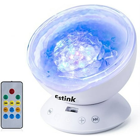 LED Ocean Wave Night Light Projector With 7 Colors Light Show Projection Built-in Soft Music Player Remote Control Fit for Indoor Kids Bedroom Party Dating