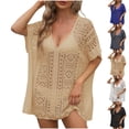 thumbnail image 2 of Xuhomer Beach Cover Ups for Women Knitted Hollow Short Sleeve V-Neck Crochet Summer Cover Up Bikini Swimsuits Bathing Suits Loose Tunics Sunscreen Cover Swimsuit Cover-up Dress Gray Free Size, 2 of 5