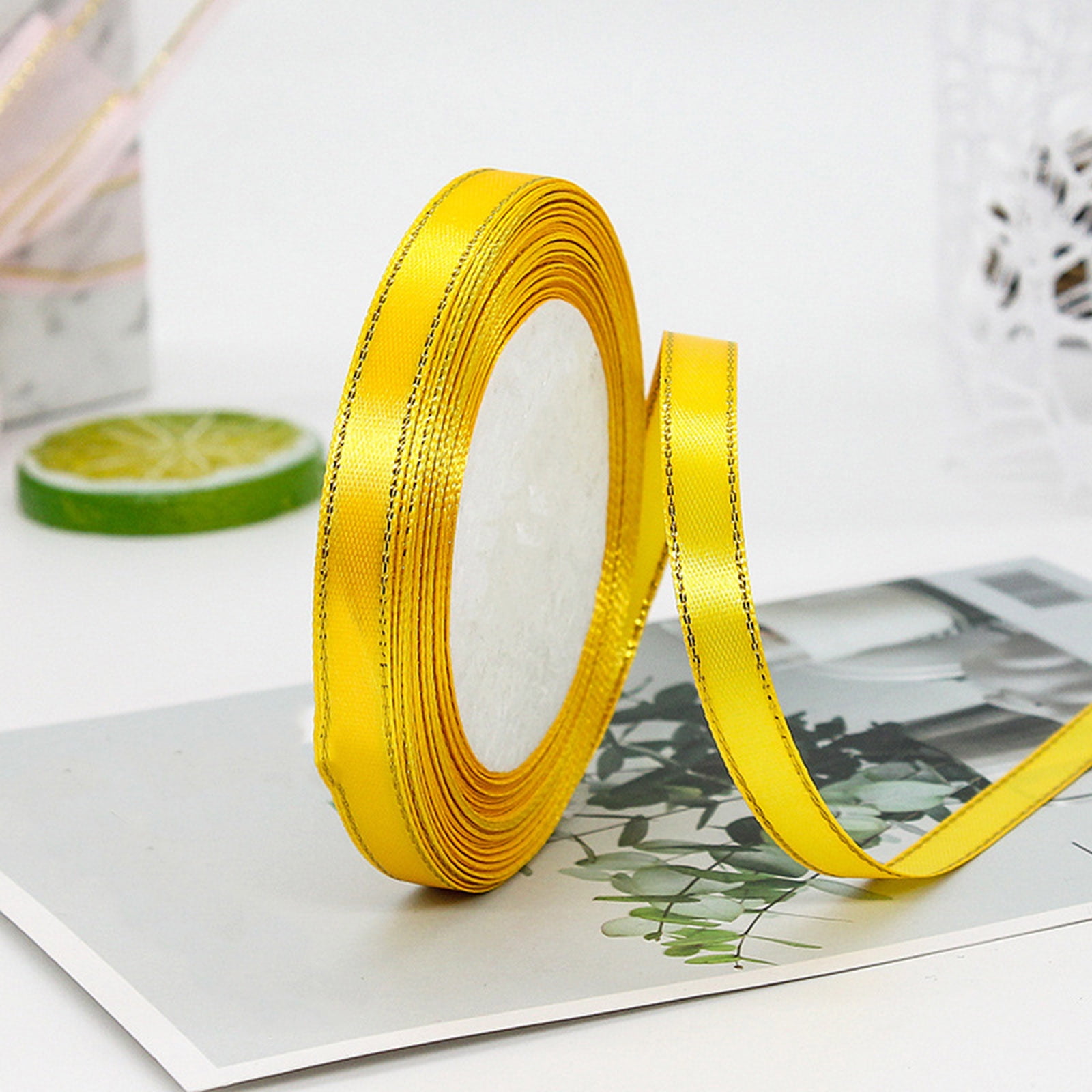 YWIYIUD 3PCS 25 Yard Exquisite Satin Ribbon Roll Satin Ribbon with Gold Edges Border Fabric Ribbon for Gift Wrapping Wedding Bouquet,Handmade Crafts Party Decoration