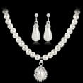 thumbnail image 5 of Soumake Water Drop Shape Pendant Faux Pearl Beaded Necklace Earrings Bridal Jewelry Set Fashion, 5 of 7