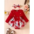 thumbnail image 2 of Bagilaanoe Newborn Baby Girl Rompers Dress Flower Print Long Sleeve Bodysuits + Hairband 3M 6M 9M 12M Infant Lace Patchwork A-line Dresses, 2 of 9