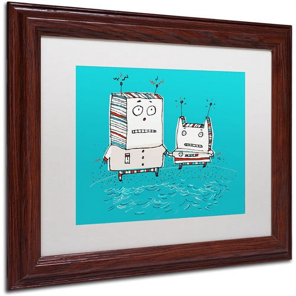 Trademark Fine Art "Robots on Beach" Canvas Art by Carla Martell, White Matte, Wood Frame