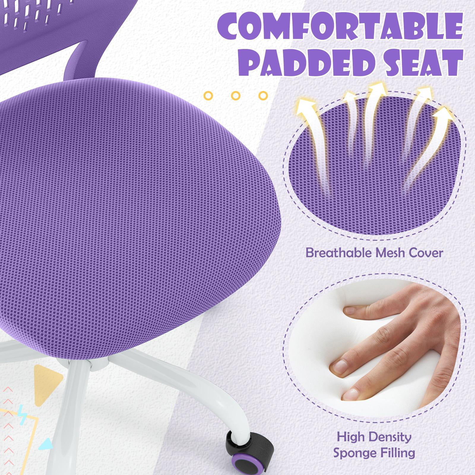 Giantex Kids Desk Chair, Adjustable Swivel Chair for Children, Armless Mesh Task Student Study Chair w/Lumbar Support & Adjustable Height, Rolling Computer Chair, Purple