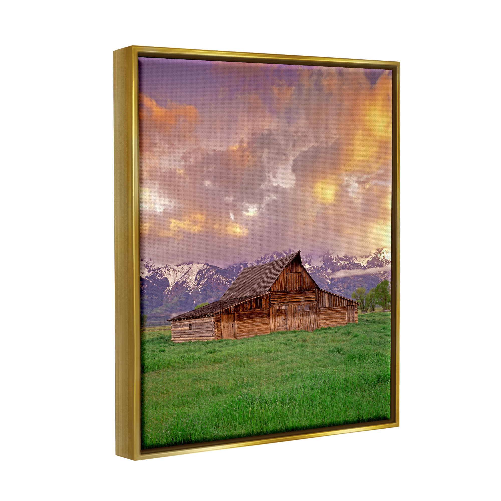 Stupell Industries Cabin in Mountain Landscape Nature Photography Gold Floater Framed Art Print Wall Art, 25 x 31
