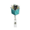 thumbnail image 3 of TiniDecor Reading Cat Badge Reel, Teal Retractable ID Holder with Flowers, Cute Gift for Book Lovers, 3 of 6