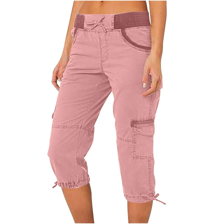 ZyeKqe Juniors Cargo Pants Capris Low Waisted Capri Pants for Women Summer  Casual Solid Color Cropped Cargos 