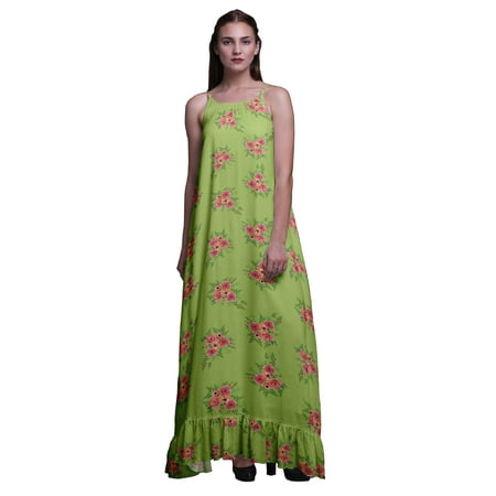 

Bimba Light Green Floral Flower Printed Long Maxi Dress For Women Rayon Nightgown Spaghetti Strap Ladies Sleepwear Small