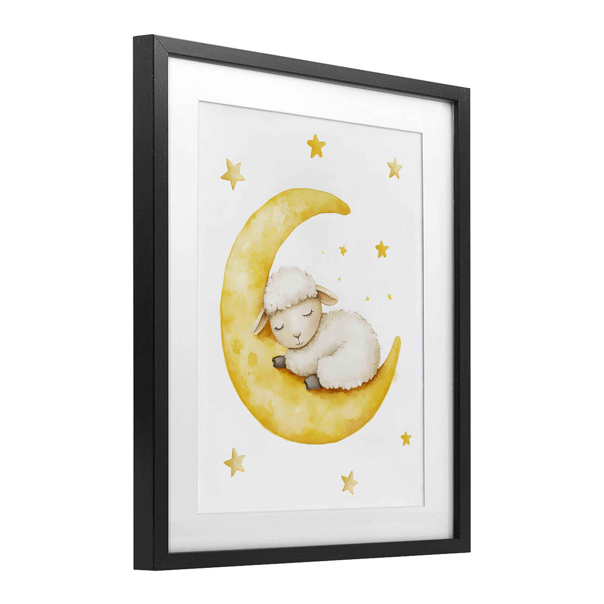 Stupell Industries Sleeping Sheep on Yellow Moon Black Framed Print Under Glass, design by LSR Design Studio