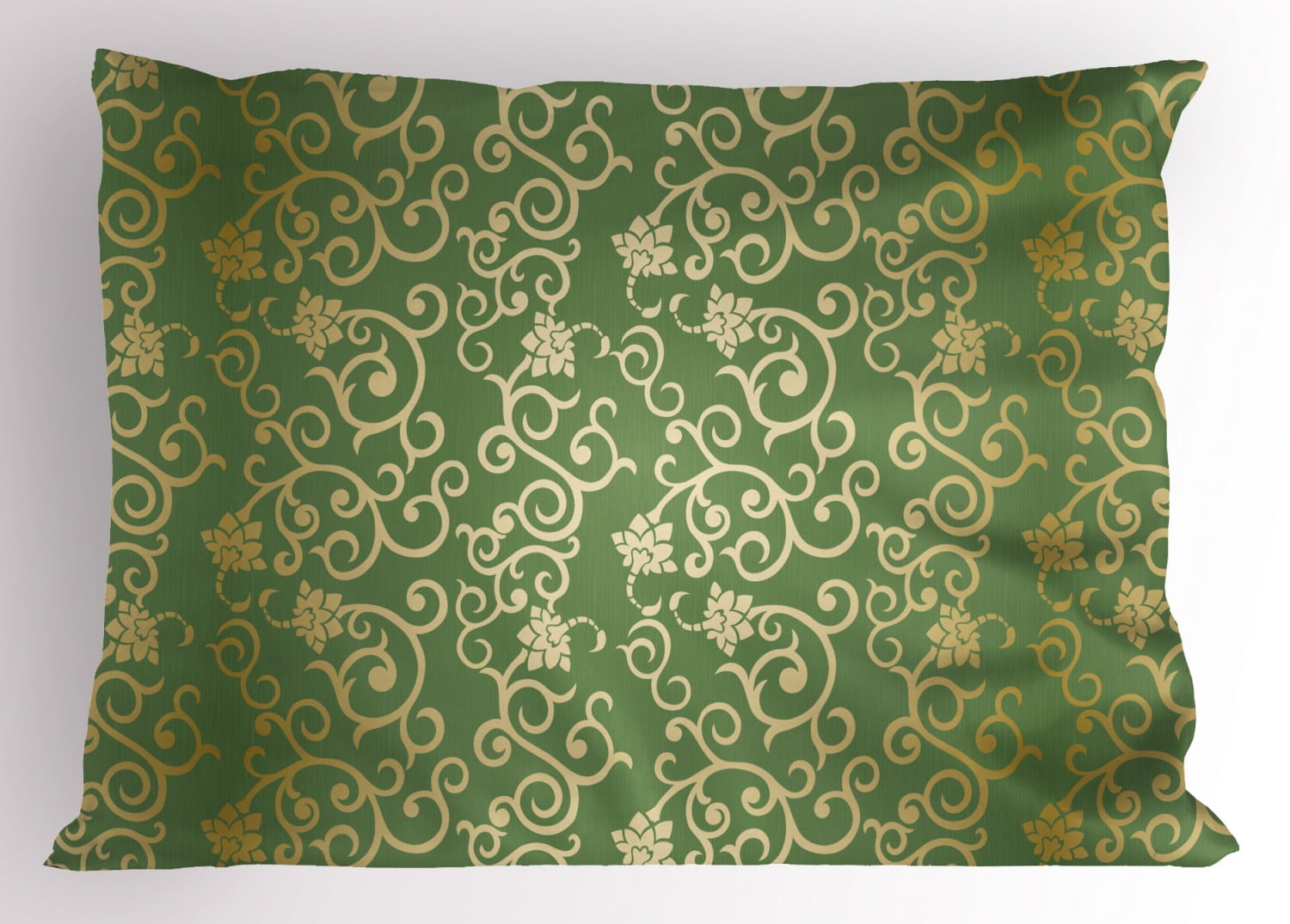 Sage Pillow Sham Old Fashioned Pattern with Vintage Curls Swirls Traditional Artistic Floral Flourishes, Decorative Standard Queen Size Printed Pillowcase, 30 X 20 Inches, Green Gold, by Ambesonne
