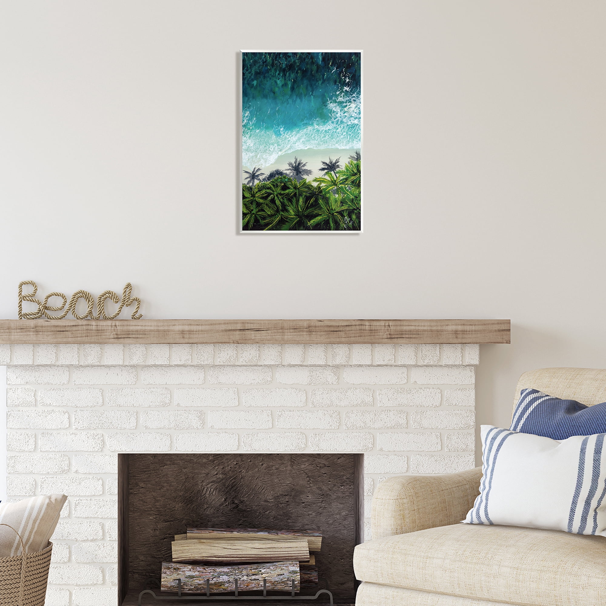 Stupell Industries Aerial View Tropical Beach Nature Painting Unframed Art Print Wall Art, 13 x 19