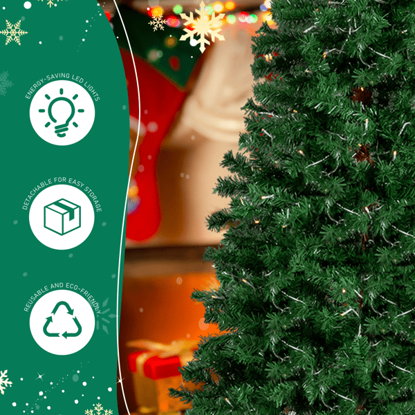 Alvantor 6 ft Pre-Lit Artificial Christmas Tree, Santa Hat Style, 250 Warm White Led Lights, 839 PVC Tips, Green And White