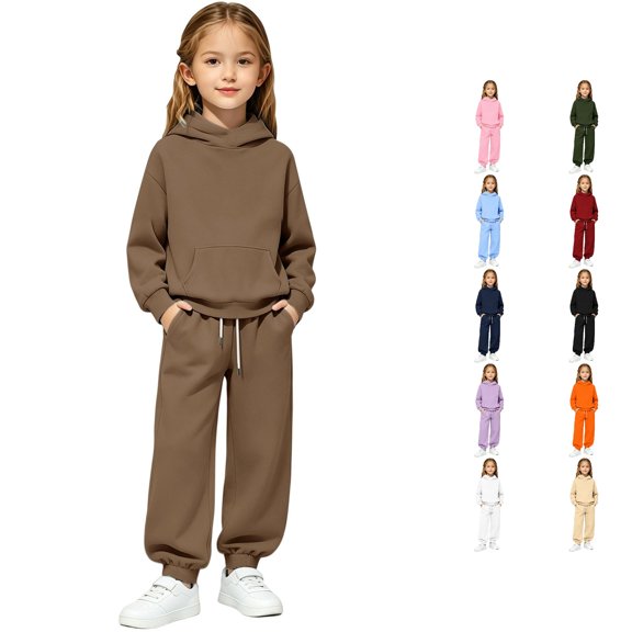 LIIPEE Autumn Winter Outfit Sets For Girls Solid Color Long Sleeve Pullover Hoodies And Sweatpants 2 Piece Set Kids Casual Comfortable Cute Outfits,8-9 Years