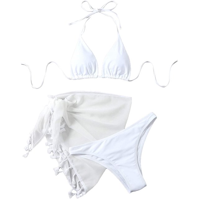 Women's 3 Piece Bathing Suit Triangle Bikini Swimsuit Set with Cover Up Skirt