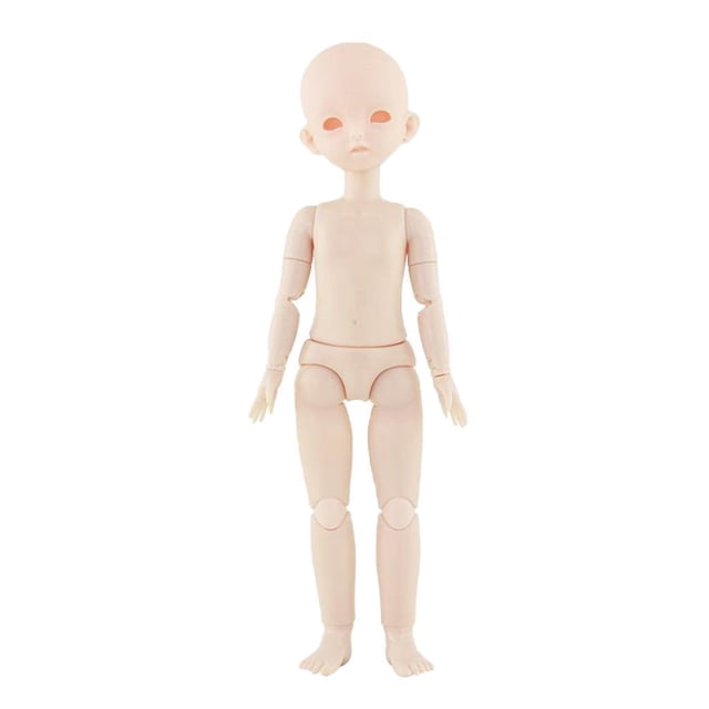muñeca de plástico movible sunnimix 28 cm cuerpo completo con zapatos cuerpo 1/6 piel blanca, vista frontal centrada sin cabeza con 22 articulaciones visibles en hombros, codos, muñecas, cintura, caderas, rodillas y tobillos; plástico liso, manos abiertas y pies descalzos; fondo blanco. Ideal como cuerpo base para proyectos DIY y para muñecas de 28 cm.